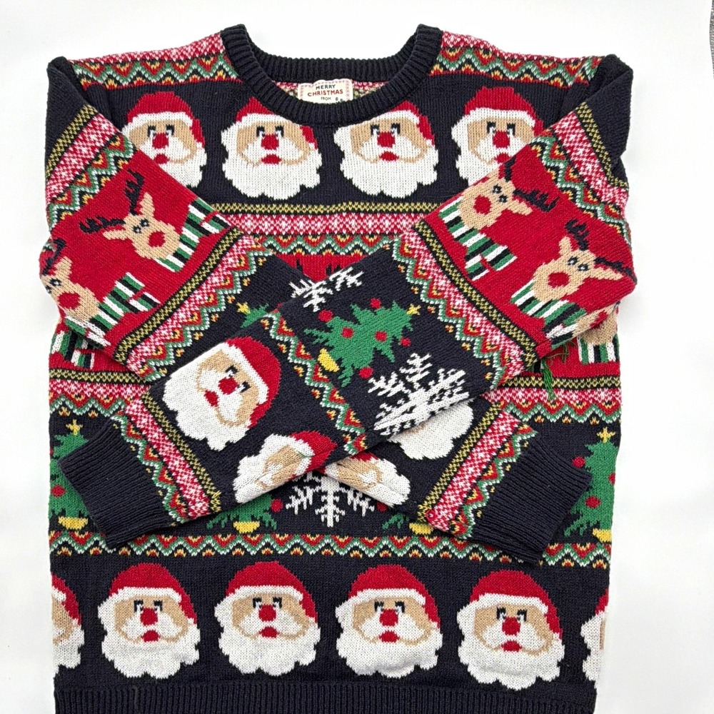 Daisys Boutique Men's Ugly Sweater Isle Santa Reindeer Crewneck Knit Sweater